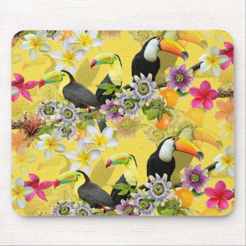 Toucan Birds Passion Flowers Plumeria Tropical M Mouse Pad