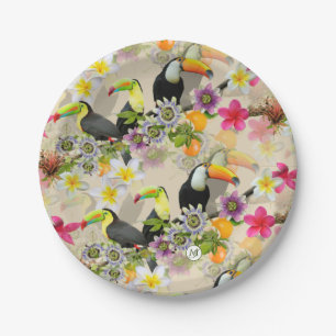 Toucan Birds, Passion Flowers, Plumeria Tropical P Paper Plates