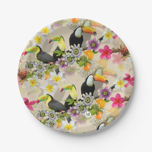 Toucan Birds Passion Flowers Plumeria Tropical P Paper Plates