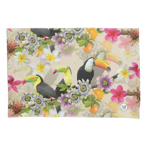 Toucan Birds Passion Flowers Plumeria Tropical P Pillow Case