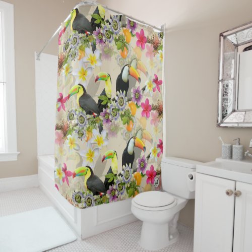 Toucan Birds Passion Flowers Plumeria Tropical S Shower Curtain