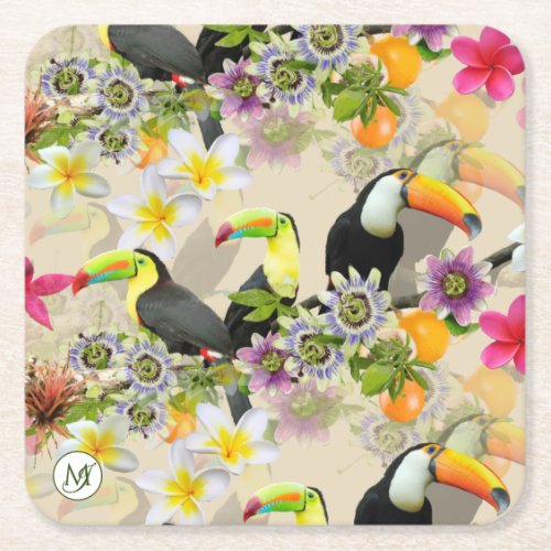 Toucan Birds Passion Flowers Plumeria Tropical S Square Paper Coaster