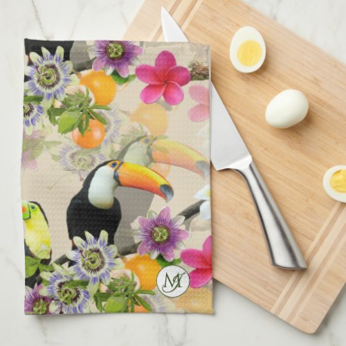 Toucan Birds Passion Flowers Plumeria Tropical T Kitchen Towel