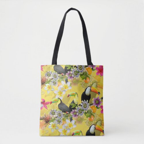 Toucan Birds Passion Flowers Plumeria Tropical T Tote Bag