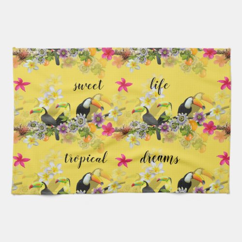 Toucan Birds Passion Flowers Plumeria Tropical Towel