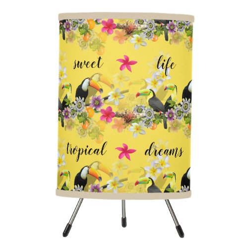 Toucan Birds Passion Flowers Plumeria Tropical Tripod Lamp