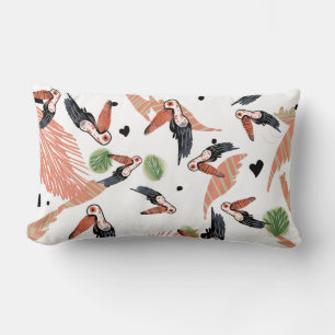 Toucan Birds Summer Tropical Greenery Art Lumbar Pillow