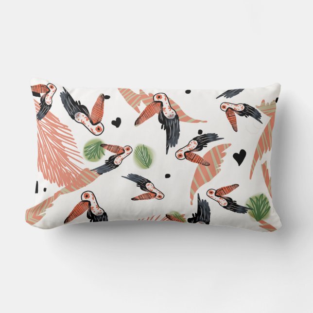 Toucan Birds Summer Tropical Greenery Art Lumbar Pillow (Front)
