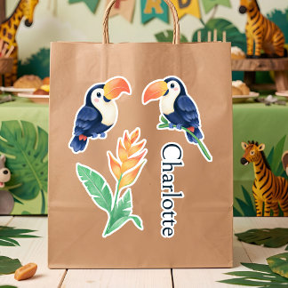 Toucan Birds Tropical Flowers & Name Cute Animals Sticker