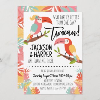 Toucan Birthday Invitation Siblings Brother Sister by PuggyPrints at Zazzle