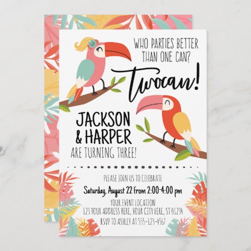 Toucan Birthday Invitation Siblings Brother Sister
