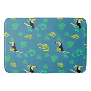 Toucan Blue and Green Tropical Rainforest Bath Mat