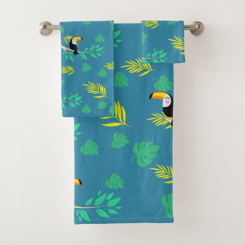 Toucan Blue and Green Tropical Rainforest Bath Towel Set