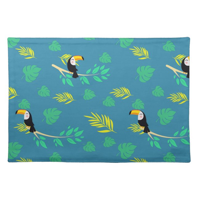 Toucan Blue and Green Tropical Rainforest Cloth Placemat (Front)