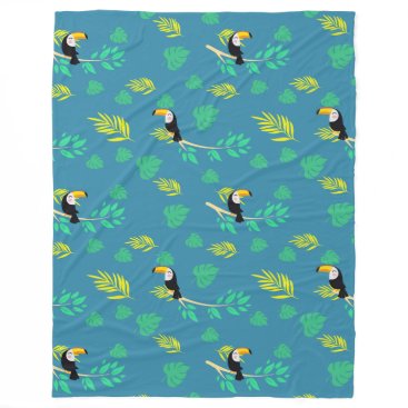 Toucan Blue and Green Tropical Rainforest Fleece Blanket