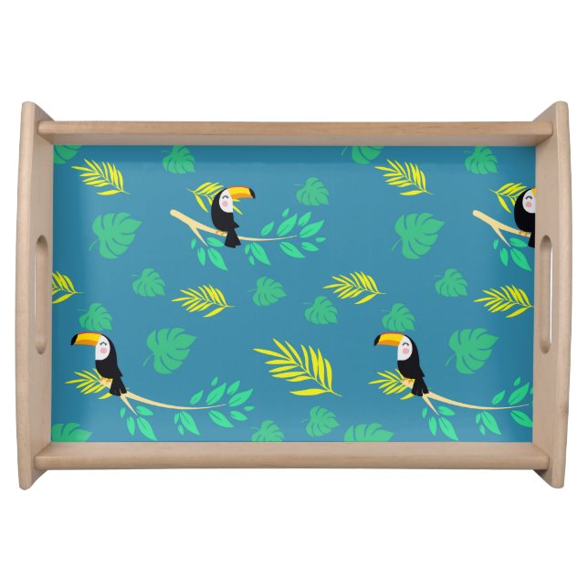 Toucan Blue and Green Tropical Rainforest Serving Tray (Front)
