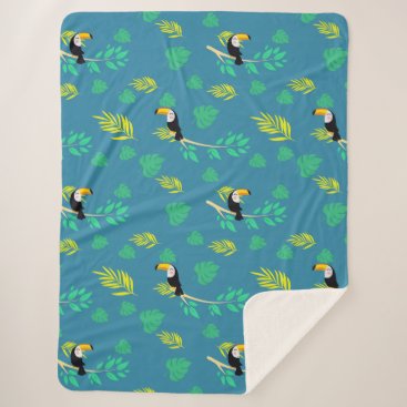 Toucan Blue and Green Tropical Rainforest Sherpa Blanket