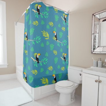 Toucan Blue and Green Tropical Rainforest Shower Curtain