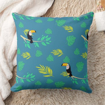 Toucan Blue and Green Tropical Rainforest Throw Pillow