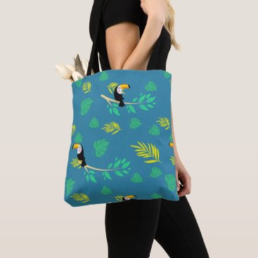 Toucan Blue and Green Tropical Rainforest Tote Bag