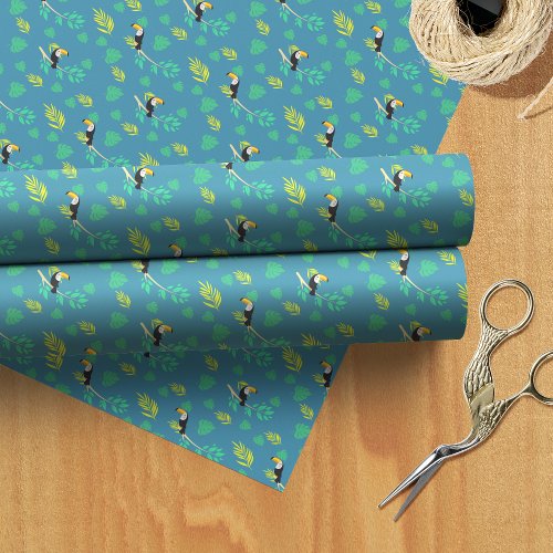Toucan Blue and Green Tropical Rainforest Wrapping Paper