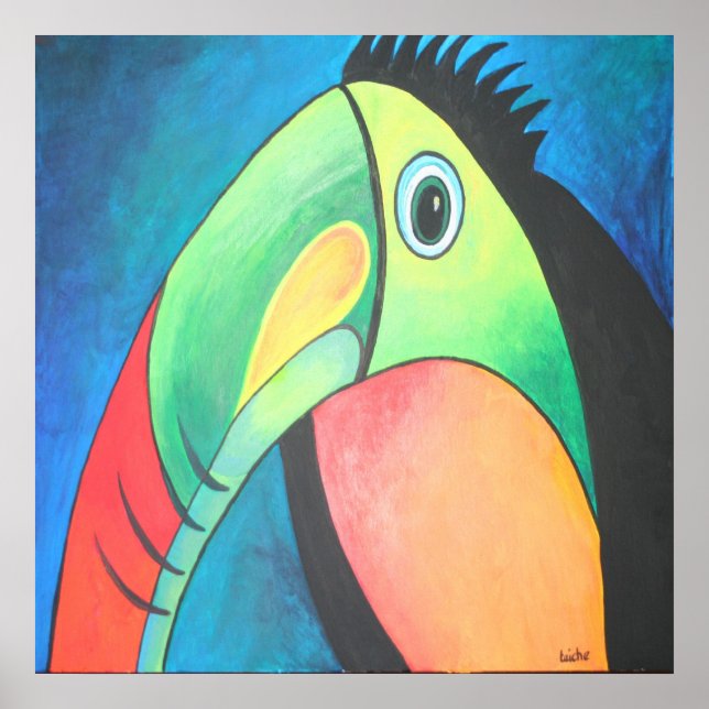 Toucan Childlike Cartoon Painting Poster (Front)