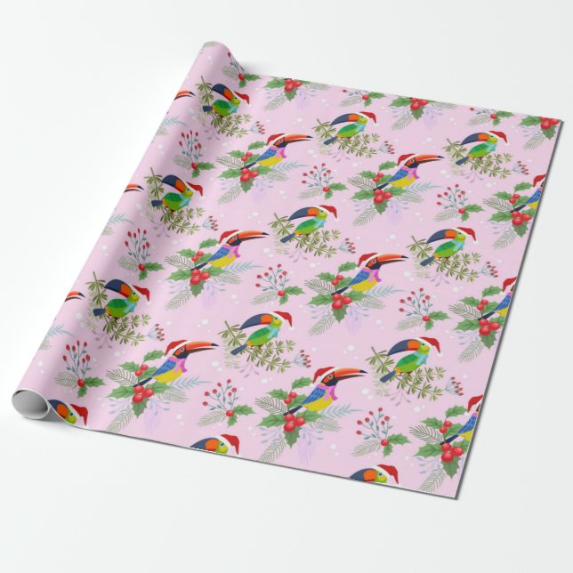 Toucan Christmas Pattern Wrapping Paper (Unrolled)