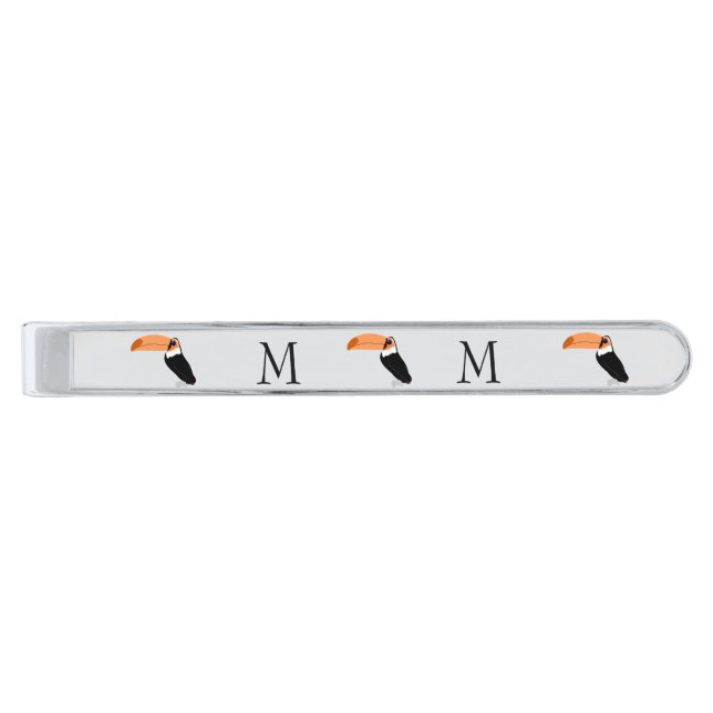 Toucan Design Monogrammed Silver Finish Tie Bar (Front)
