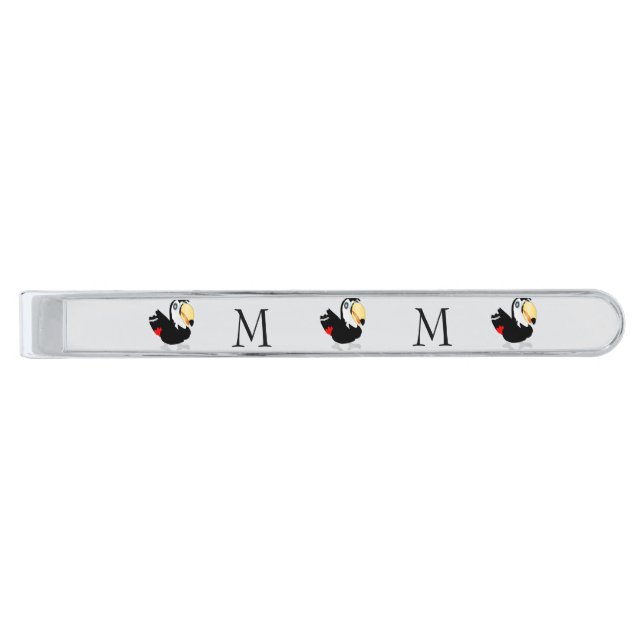 Toucan Design Monogrammed Silver Finish Tie Bar (Front)