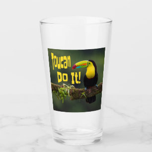 Toucan Do It! Colorful Bird Motivational Funny Pun Glass