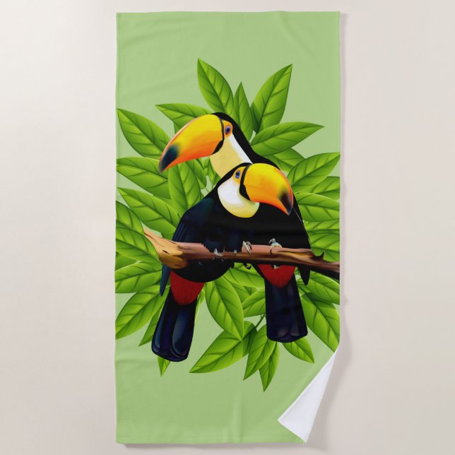 Toucan Duo Green Beach Towel (Front)