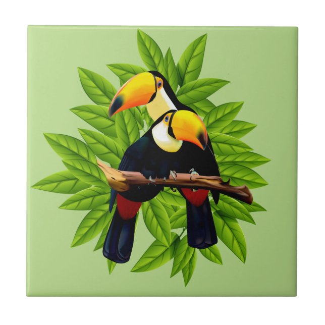 Toucan Duo Green Ceramic Tile (Front)