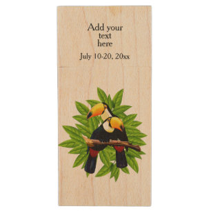 Toucan Duo Green Custom Text / Wood Flash Drive