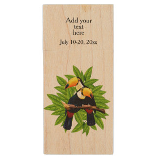 Toucan Duo Green Custom Text / Wood Flash Drive
