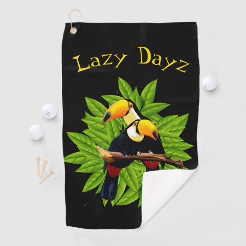 Toucan Duo Pops on Black Golf Towel