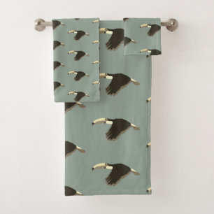 Toucan Exotic Animal Pattern Sage Green Bath Towel Set