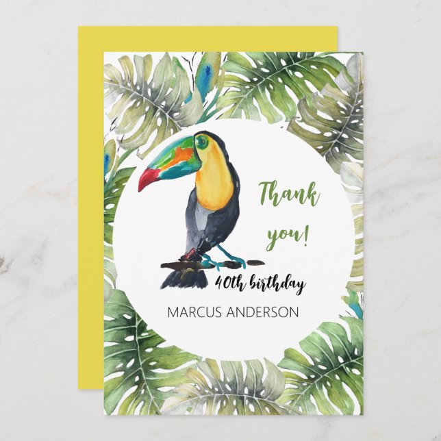 Toucan Exotic Watercolor Illustration Thank You Card (Front/Back)