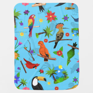 Toucan Flamingo And Arara Seamless Birds Pattern Baby Blanket
