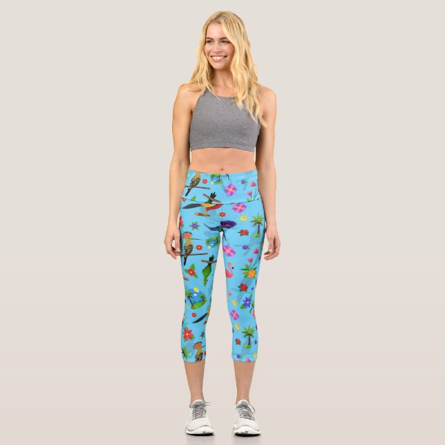 Toucan Flamingo And Arara Seamless Birds Pattern Capri Leggings (Front)