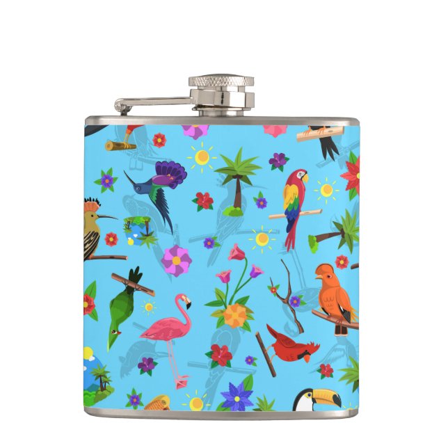 Toucan Flamingo And Arara Seamless Birds Pattern Flask (Front)
