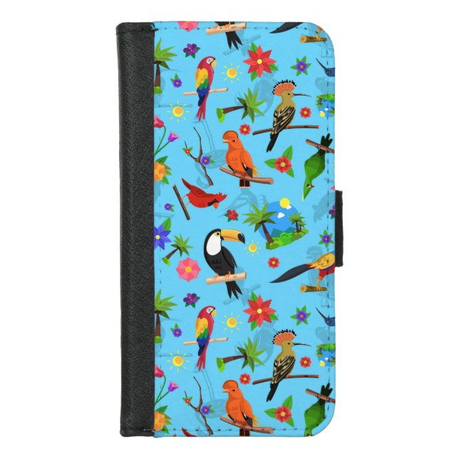 Toucan Flamingo And Arara Seamless Birds Pattern iPhone Wallet Case (Front)