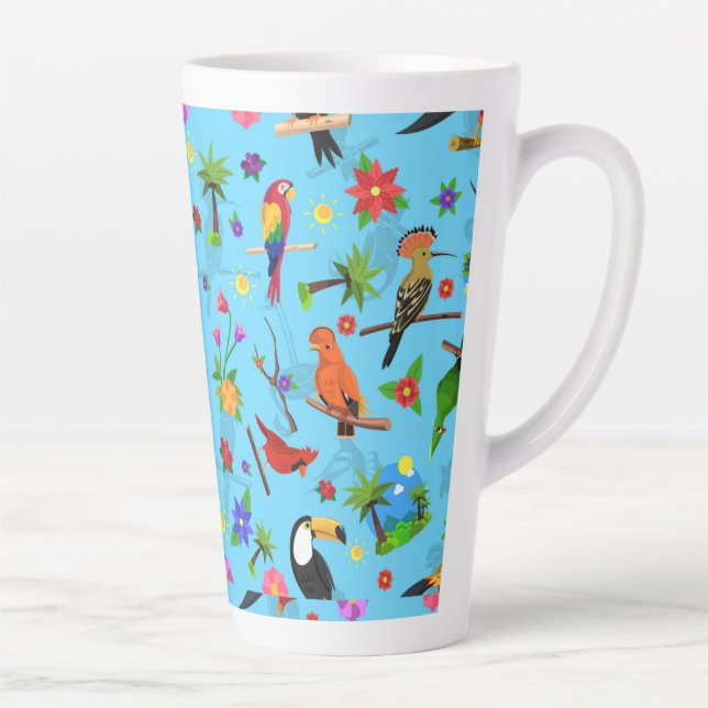 Toucan Flamingo And Arara Seamless Birds Pattern Latte Mug (Right)