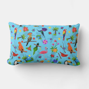 Toucan Flamingo And Arara Seamless Birds Pattern Lumbar Pillow