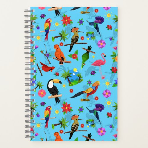 Toucan Flamingo And Arara Seamless Birds Pattern Notebook