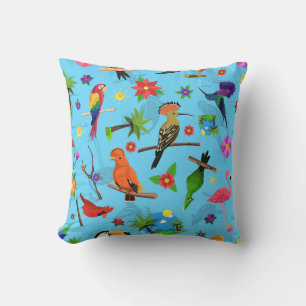 Toucan Flamingo And Arara Seamless Birds Pattern Throw Pillow