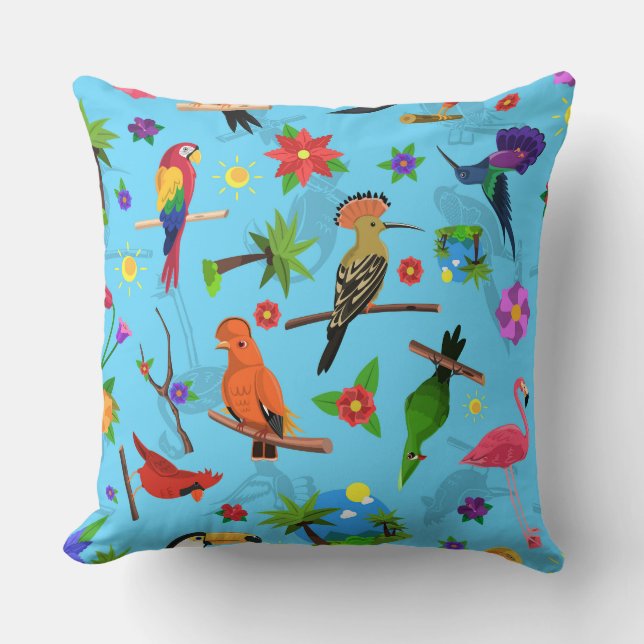 Toucan Flamingo And Arara Seamless Birds Pattern Throw Pillow (Front)