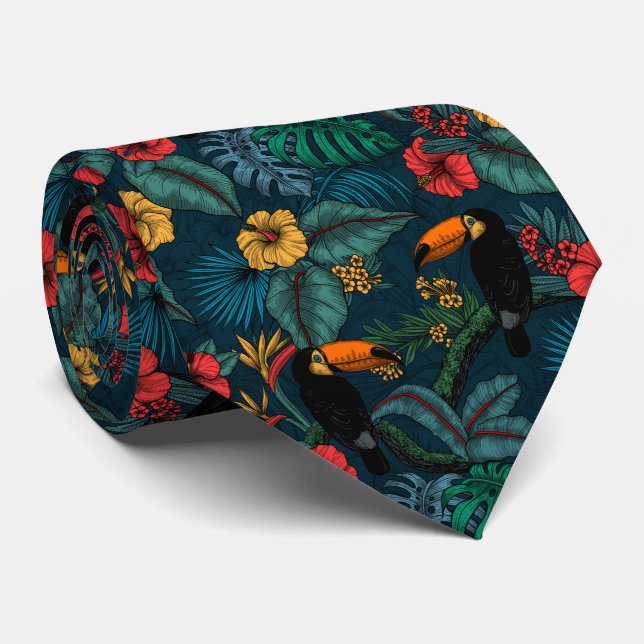 Toucan garden 2 neck tie (Rolled)