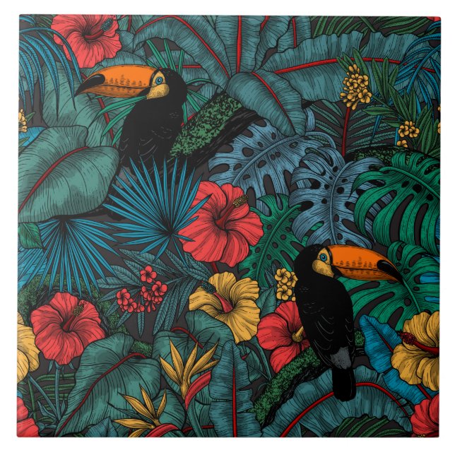 Toucan garden ceramic tile (Front)
