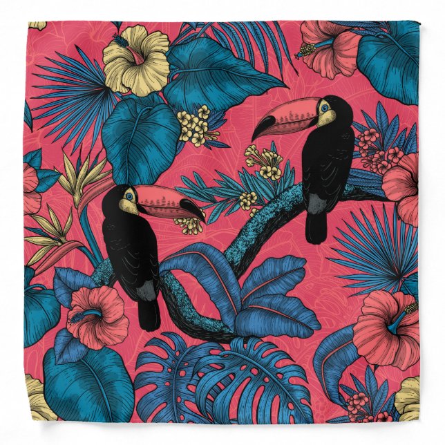 Toucan garden in red and blue bandana (Front)
