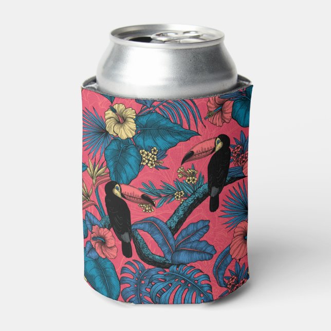 Toucan garden in red and blue can cooler (Can Front)
